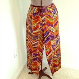 NEW Harve Benard Cotton Print Pattern Pants Summer Cropped Rainbow Ethnic Ikat